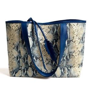 Sabbai Crocodile-Embossed Leather Tote Bag - Navy & Red Interior
